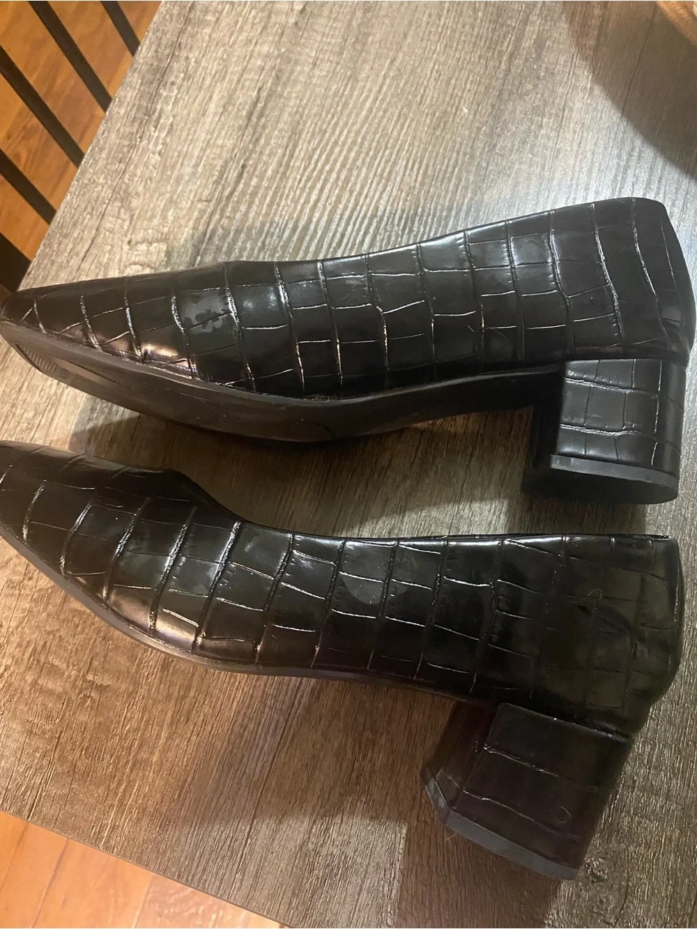 Black Croc-Embossed Women's Square-Toe Flats